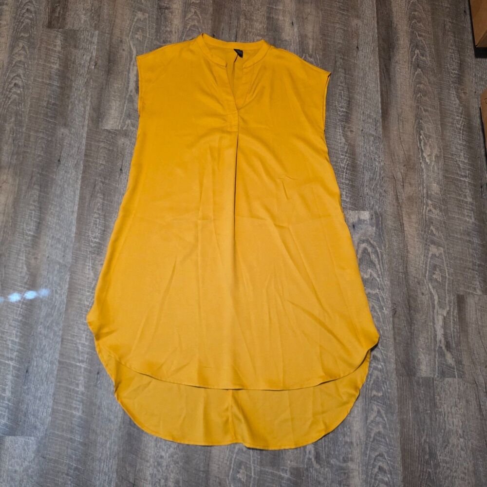 Emory Rose Mustard Yellow Notched Neck Dip Hem Dress Relaxed Fit M Med Medium